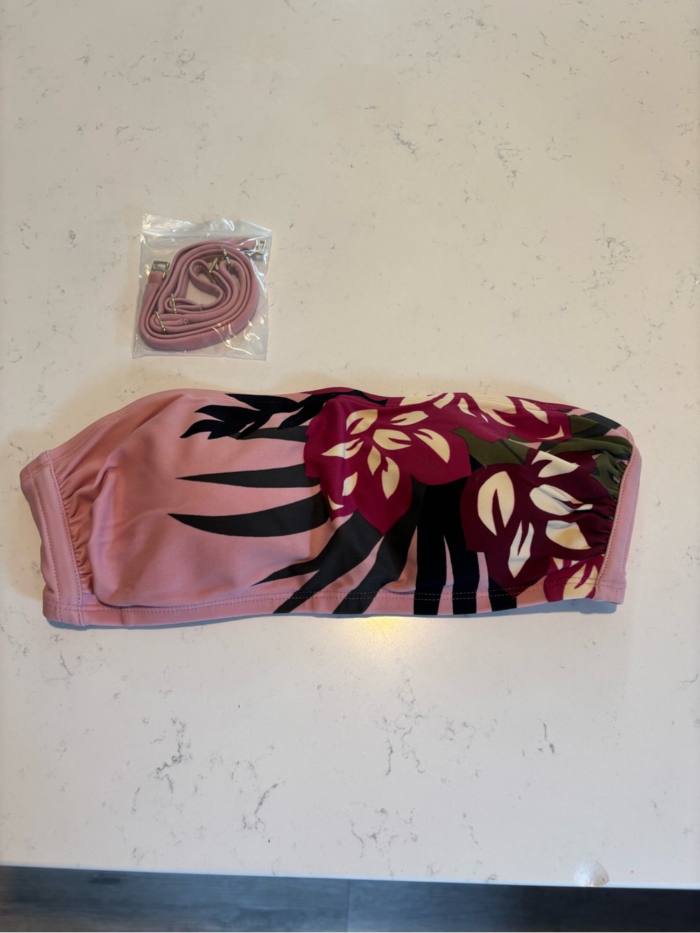 Women’s Pink Floral Bandeau Swim Top